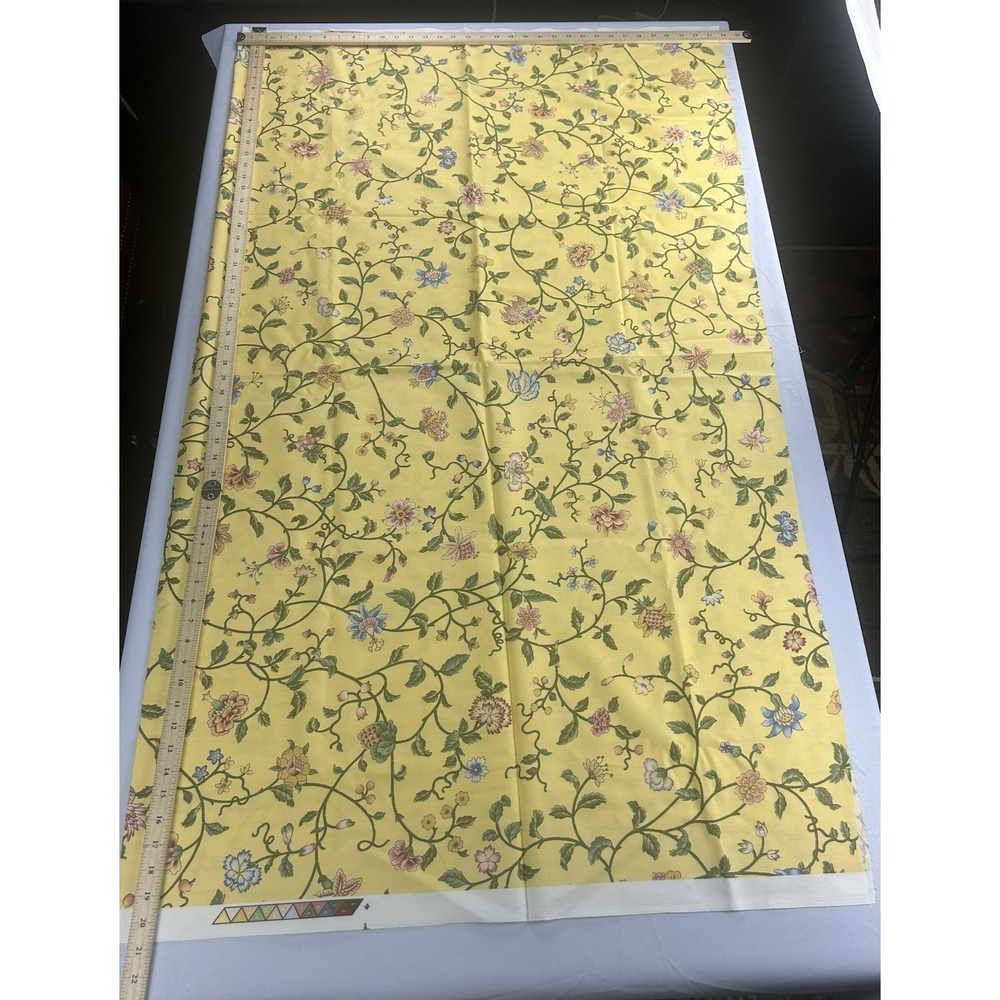 Vintage Braemore Textiles Floral Fabric Yellow Screen Print USA 67.5 x 20.75
